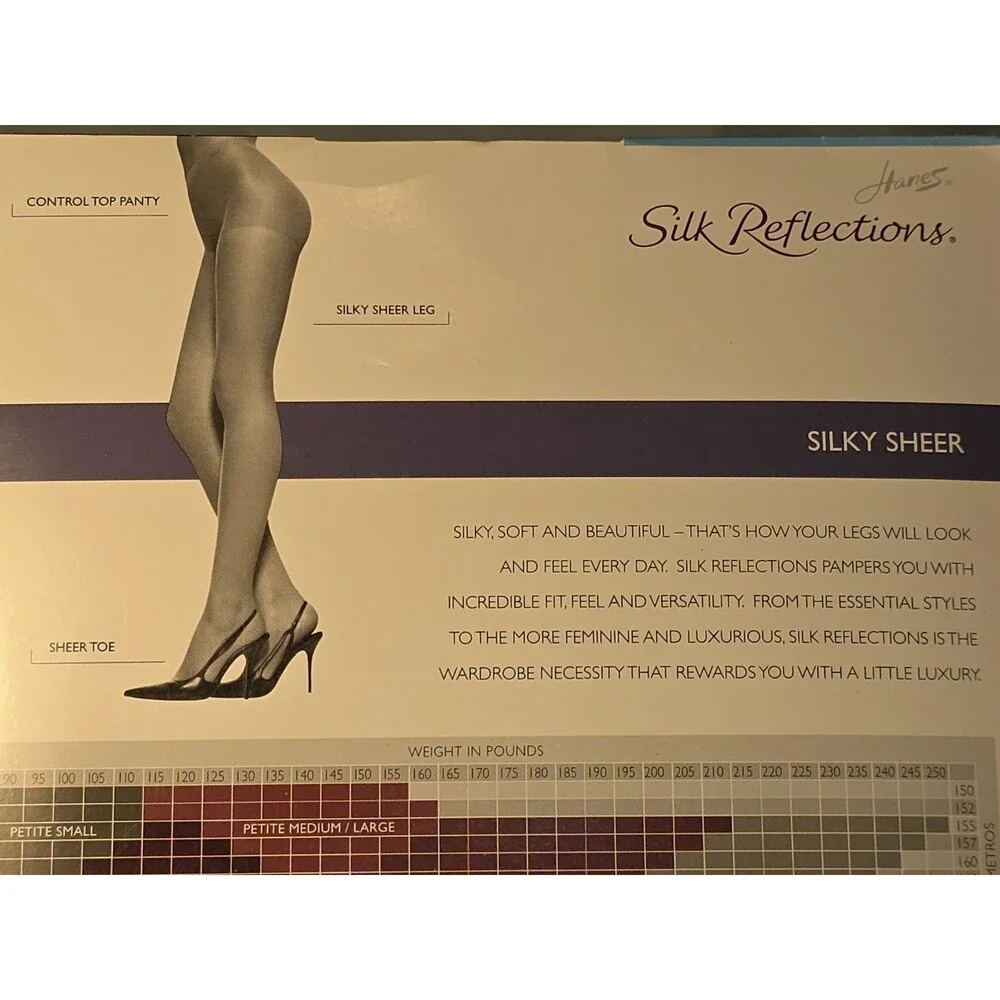 Lot of 3 Vtg Hanes Silk Reflections Pantyhose Size EF Control Top Sandalfoot 717
